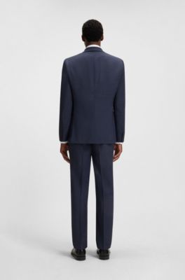 Micro-patterned regular-fit suit in virgin wool, Dark Blue
