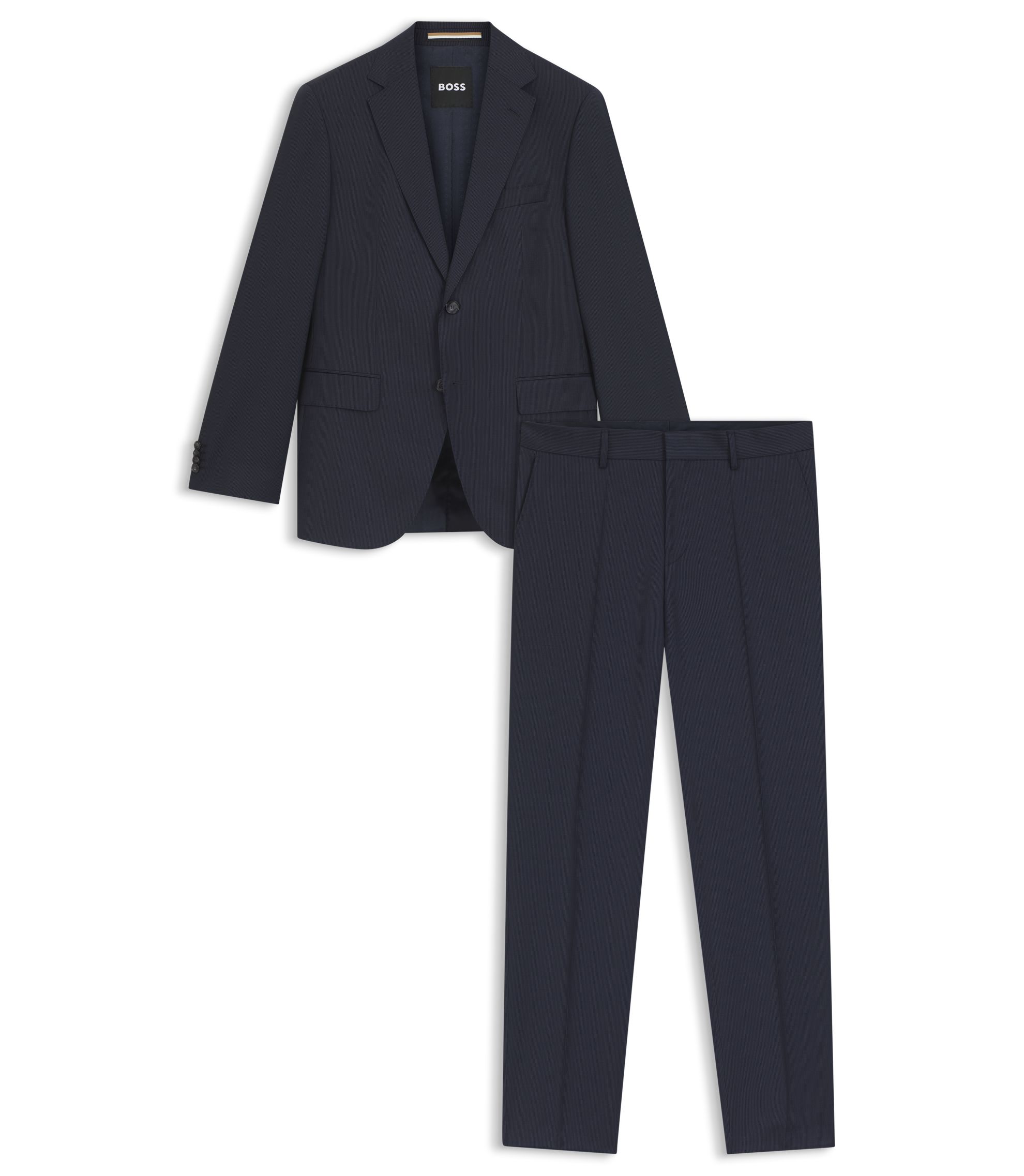 HUGO BOSSセットアップ Super110'S ネイビーストライプ HUGO BOSS スーツ ネイビー ストライプ セットアップ ボス 46 - メルカリ