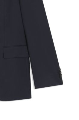 Traje regular fit de lana virgen con raya diplom&aacute;tica, Azul oscuro