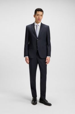 BOSS - Striped regular-fit suit in virgin wool - Dark Blue