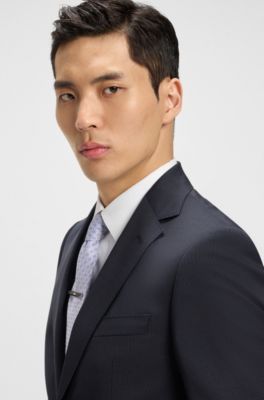 Striped regular-fit suit in virgin wool, Dark Blue