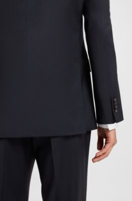 Striped regular-fit suit in virgin wool, Dark Blue