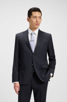 Striped regular-fit suit in virgin wool, Dark Blue