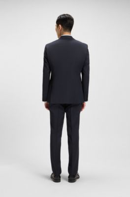 Striped regular-fit suit in virgin wool, Dark Blue