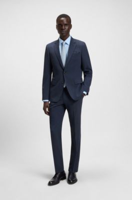 BOSS スーツ BOSS - Micro-patterned slim-fit suit in stretch cloth - Dark Blue
