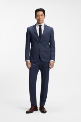 Micro-patterned slim-fit suit in stretch cloth, Dark Blue