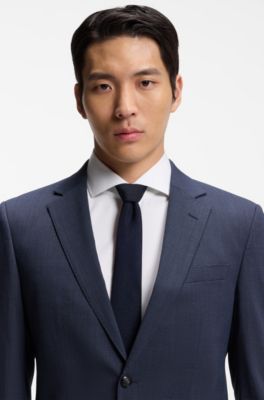 Micro-patterned slim-fit suit in stretch cloth, Dark Blue