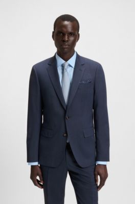 Micro-patterned slim-fit suit in stretch cloth, Dark Blue