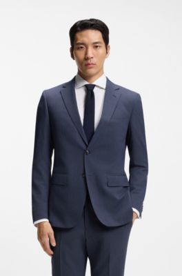 Micro-patterned slim-fit suit in stretch cloth, Dark Blue