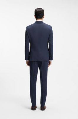 Micro-patterned slim-fit suit in stretch cloth, Dark Blue