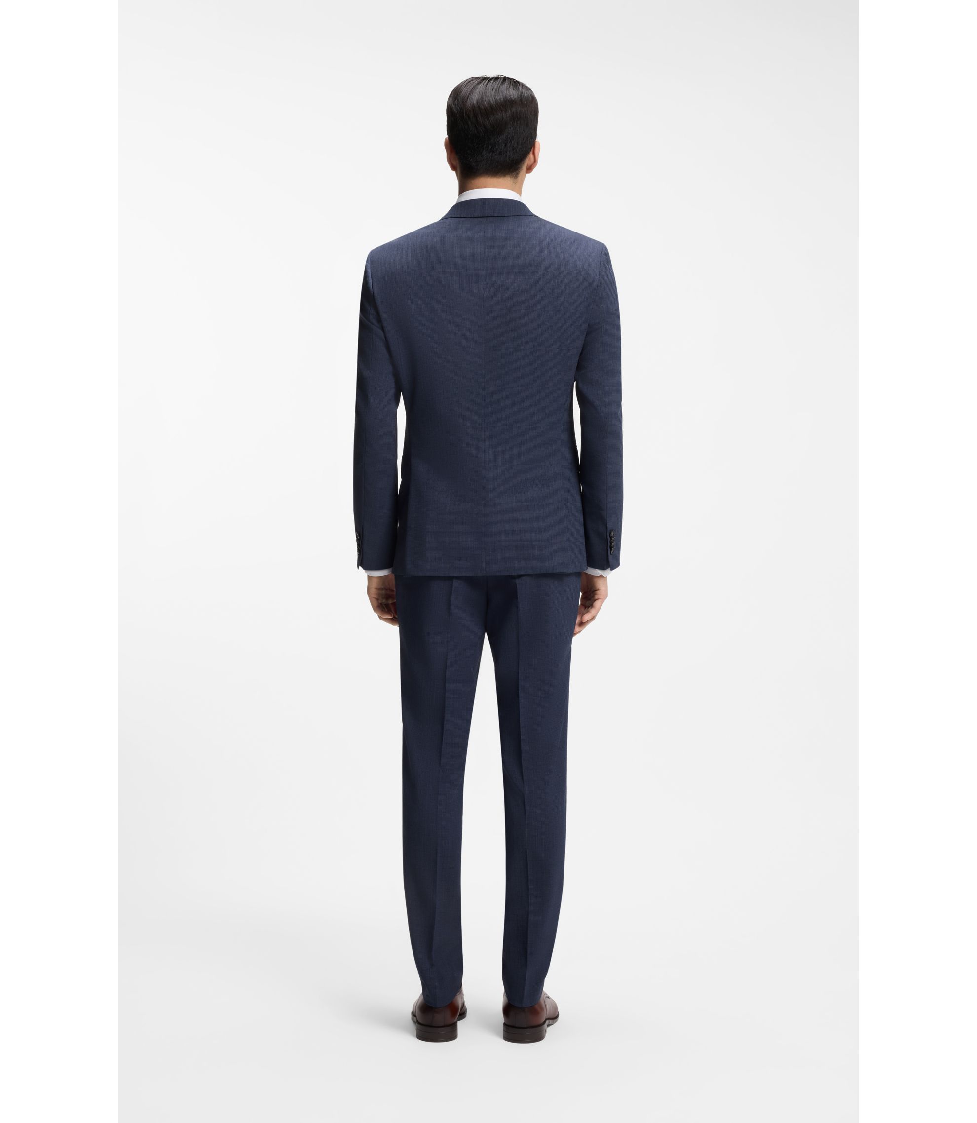 BOSS - Micro-patterned slim-fit suit in stretch cloth - Dark Blue
