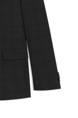 Traje slim fit a cuadros de lana el&aacute;stica antiarrugas, Negro
