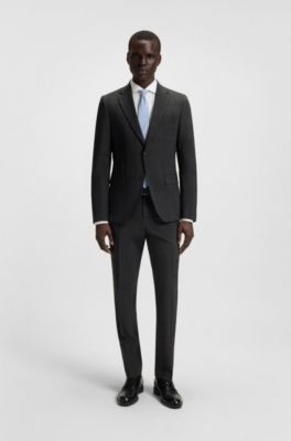 Traje slim fit a cuadros de lana el&aacute;stica antiarrugas, Negro