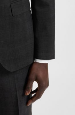 Checked slim-fit suit in stretch wool, Black