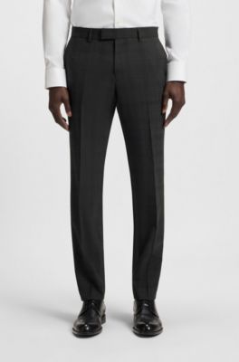 Traje slim fit a cuadros de lana el&aacute;stica antiarrugas, Negro