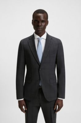 Costume Slim en laine stretch infroissable &agrave; carreaux, Noir