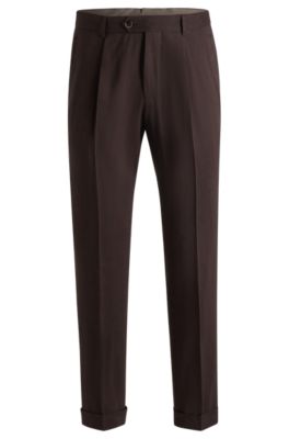 Pantalones de pinzas en lino y lana, Marr&oacute;n oscuro