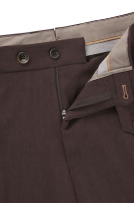 Pantalones de pinzas en lino y lana, Marr&oacute;n oscuro
