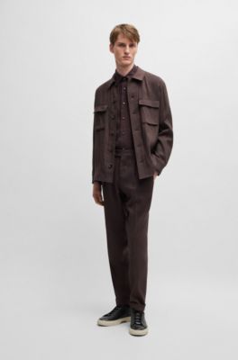Pantalones de pinzas en lino y lana, Marr&oacute;n oscuro