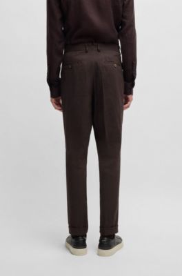 Pantalones de pinzas en lino y lana, Marr&oacute;n oscuro