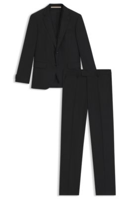 Micro-patterned slim-fit suit in stretch wool, Black