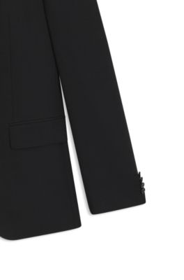 Traje slim fit en tejido el&aacute;stico de lana virgen con microestampado, Negro