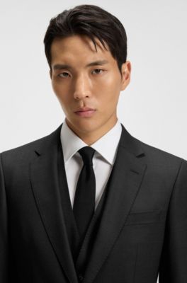Micro-patterned slim-fit suit in stretch wool, Black