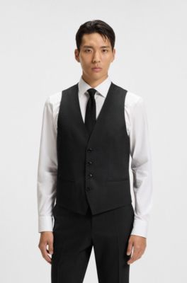 Micro-patterned slim-fit suit in stretch wool, Black