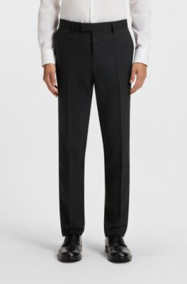 Traje slim fit en tejido el&aacute;stico de lana virgen con microestampado, Negro