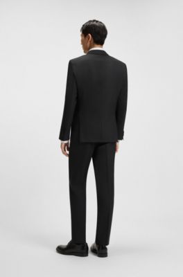 Traje slim fit en tejido el&aacute;stico de lana virgen con microestampado, Negro