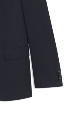 Traje slim fit en tejido el&aacute;stico de lana virgen con microestampado, Azul oscuro
