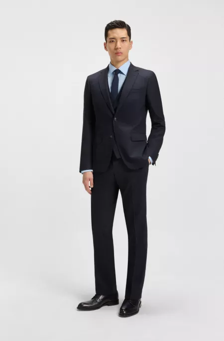 Micro-patterned slim-fit suit in stretch wool