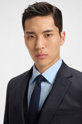 Micro-patterned slim-fit suit in stretch wool, Dark Blue
