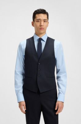 Micro-patterned slim-fit suit in stretch wool, Dark Blue