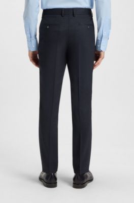 Micro-patterned slim-fit suit in stretch wool, Dark Blue