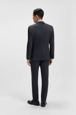 Micro-patterned slim-fit suit in stretch wool, Dark Blue