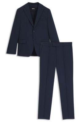 Traje slim fit de lana el&aacute;stica con estampado, Azul oscuro