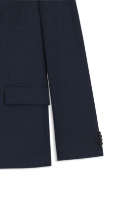 Patterned slim-fit suit in stretch wool, Dark Blue