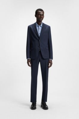 Patterned slim-fit suit in stretch wool, Dark Blue