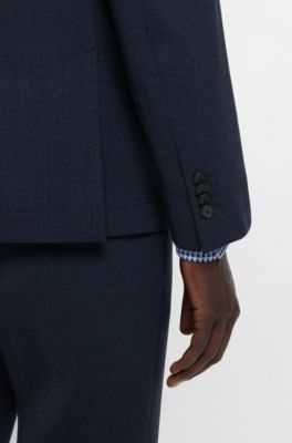 Traje slim fit de lana el&aacute;stica con estampado, Azul oscuro