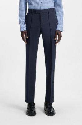 Traje slim fit de lana el&aacute;stica con estampado, Azul oscuro