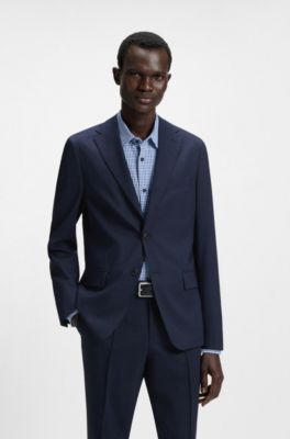 Traje slim fit de lana el&aacute;stica con estampado, Azul oscuro