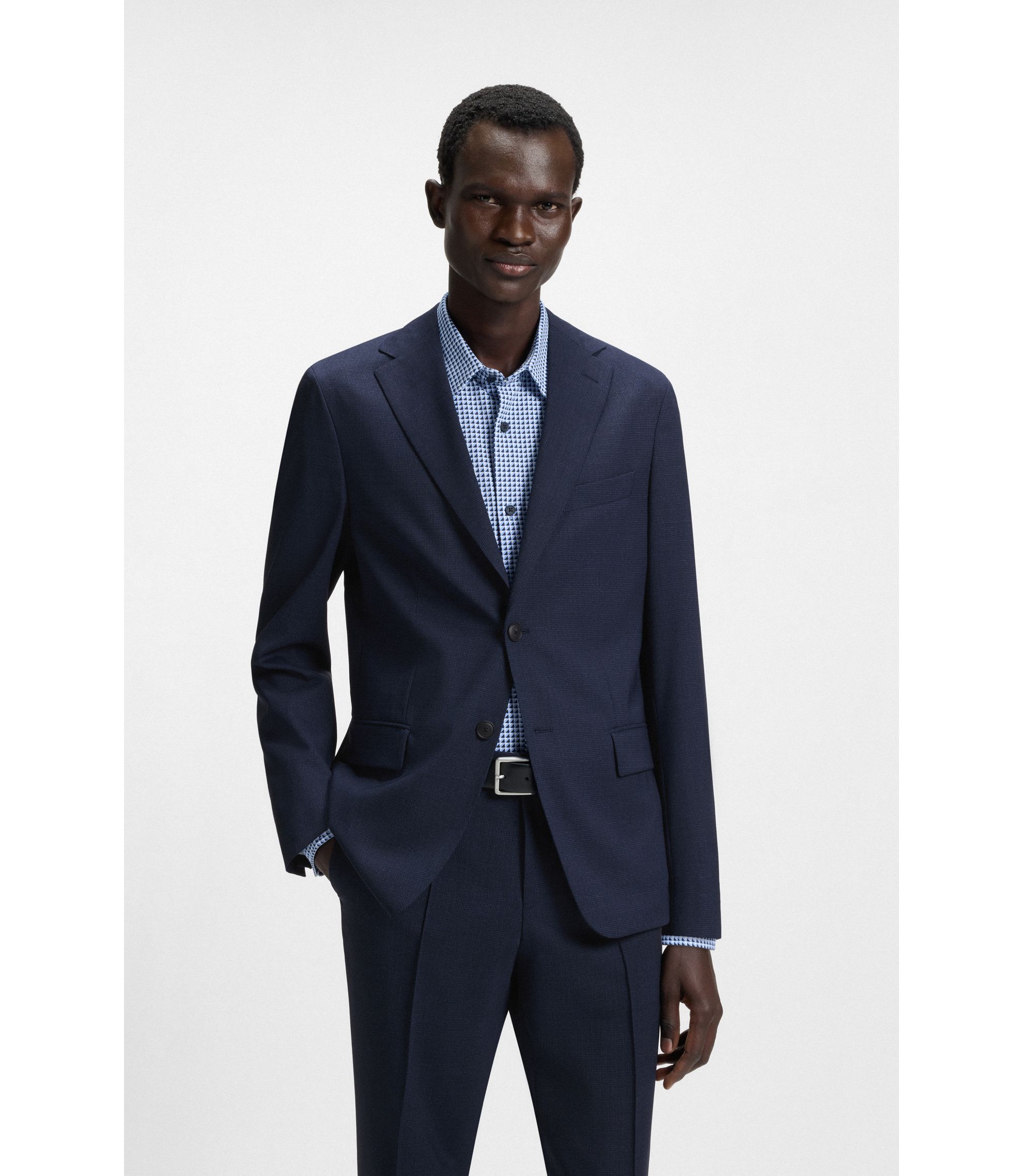 スーツ Hugo Boss Suit Set BOSS - Regular-fit three-piece suit in stretch wool - Dark Blue