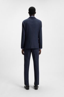 Patterned slim-fit suit in stretch wool, Dark Blue