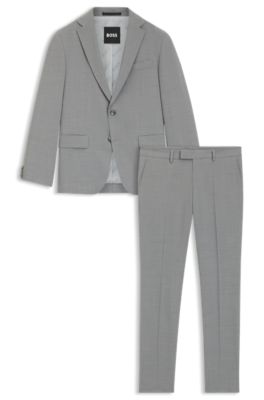 Costume Slim en tissu stretch lavable &agrave; micro motif, Gris chin&eacute;