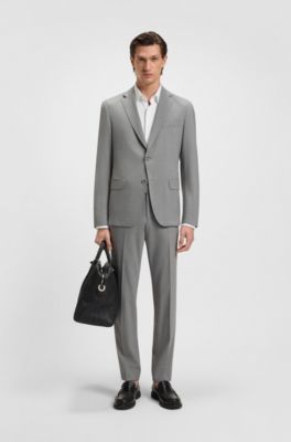 Costume Slim en tissu stretch lavable &agrave; micro motif, Gris chin&eacute;