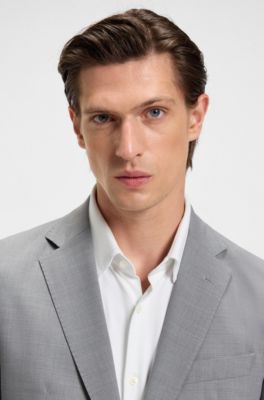 Micro-patterned slim-fit suit in stretch cloth, Light Grey