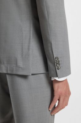 Costume Slim en tissu stretch lavable &agrave; micro motif, Gris chin&eacute;