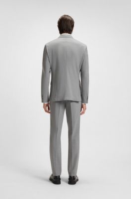 Costume Slim en tissu stretch lavable &agrave; micro motif, Gris chin&eacute;