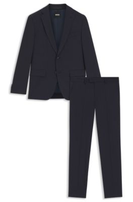 Micro-patterned slim-fit suit in stretch cloth, Dark Blue